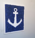 Blue stabilized anchor and lichens in white frame